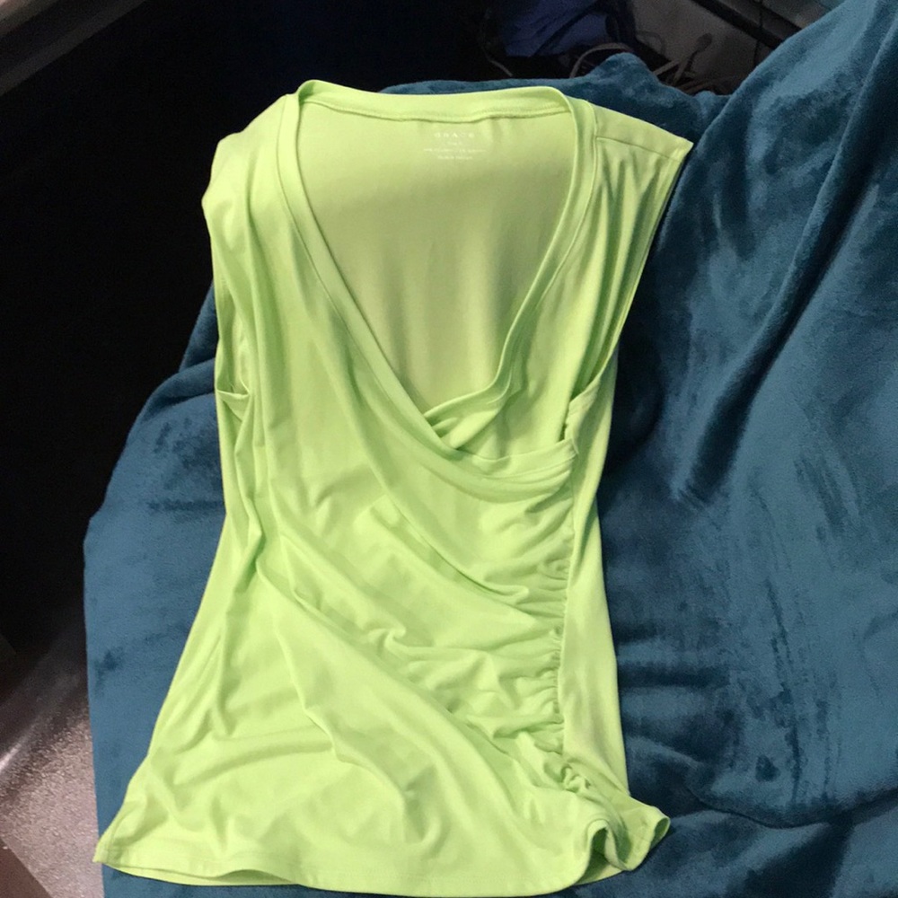 Side ruched lime green faux wrap top
